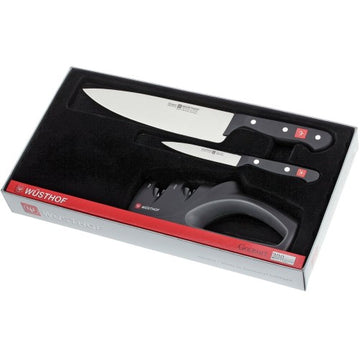 Juego 2 cuchillos y afilador Gourmet Wusthof